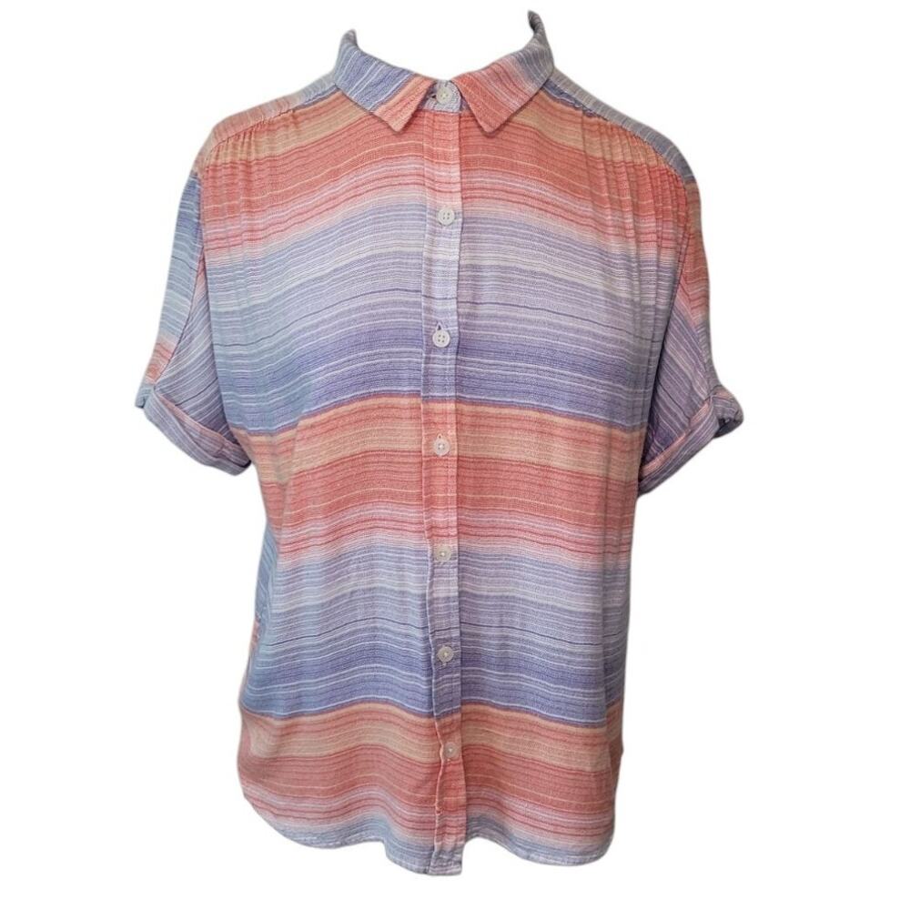 Women’s Boxy Striped Button Up Shirt L Orange Blue GUC